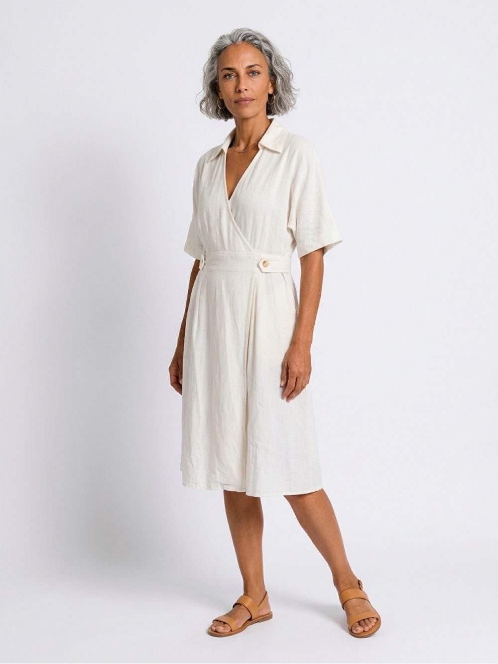 Banana Republic White Collared Wrap-Style Midi Dress